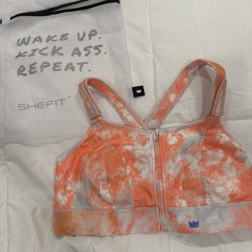 Shefit Women Sports Bra 2 Luxe Orange Tie Dye Wireless Strap Adjustable Wash Bag - Picture 1 of 3